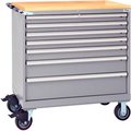 Lista International ListaÂ 7 Drawer 40-1/4"W Shallow Depth Mobile Cabinet w/Butcher Top-Light Gray, Individual Lock XSHS0750-0701M-BTLGRG